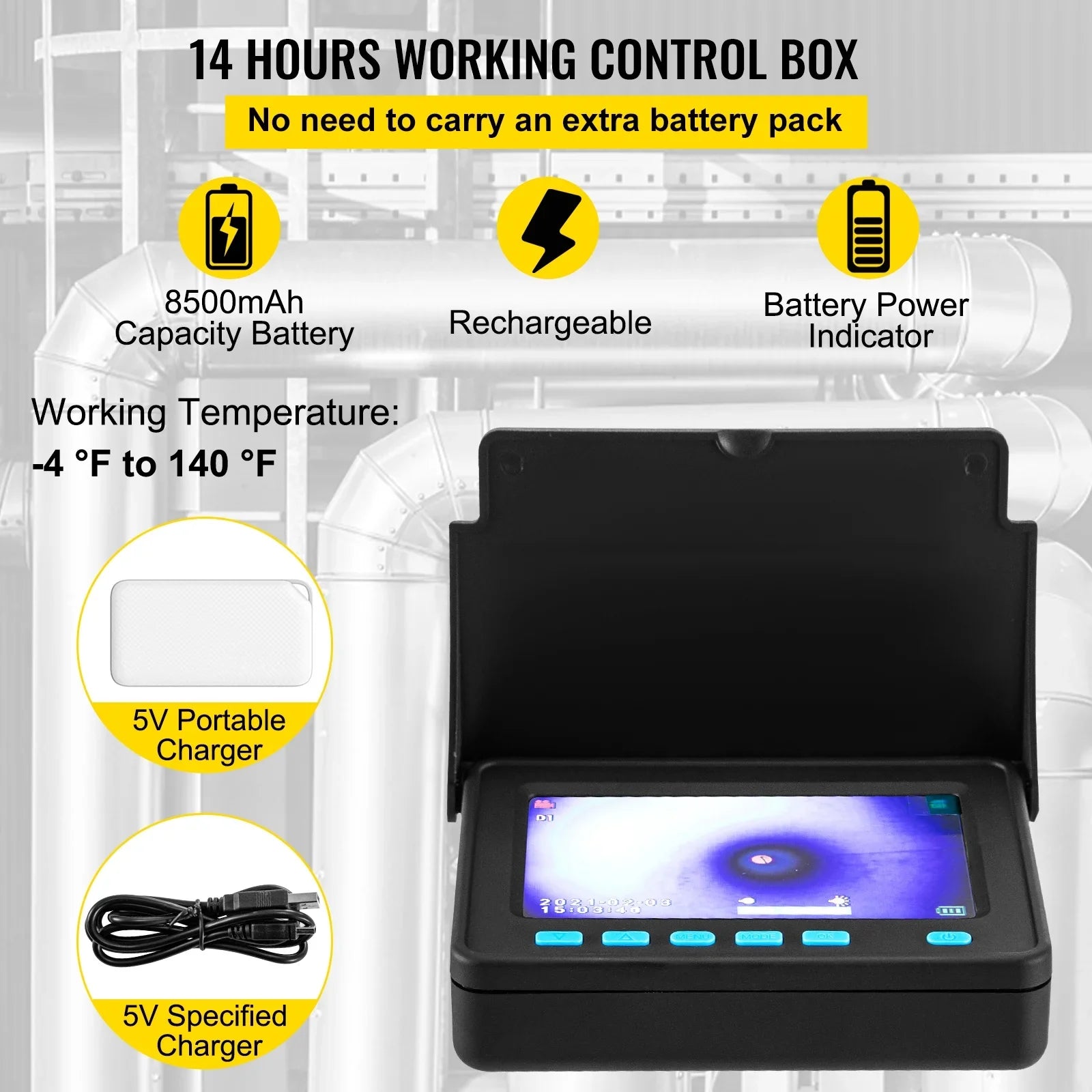 SKYSHALO Sewer Camera 164FT Cable Pipeline Inspection Camera 4.3 Inch TFT LCD Monitor Pipe Camera Screen Waterproof IP68 Duct Inspection Camera with 6PCS LEDs 8500MAH Lithium Battery, DVR Function