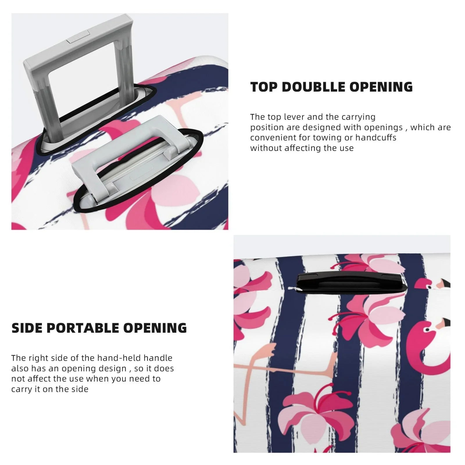 Ocsxa Travel Dust-Proof Suitcase Wrap Dark Blue Stripes And Pink Flamingos Print Luggage Wrap Protector For 18-32inch