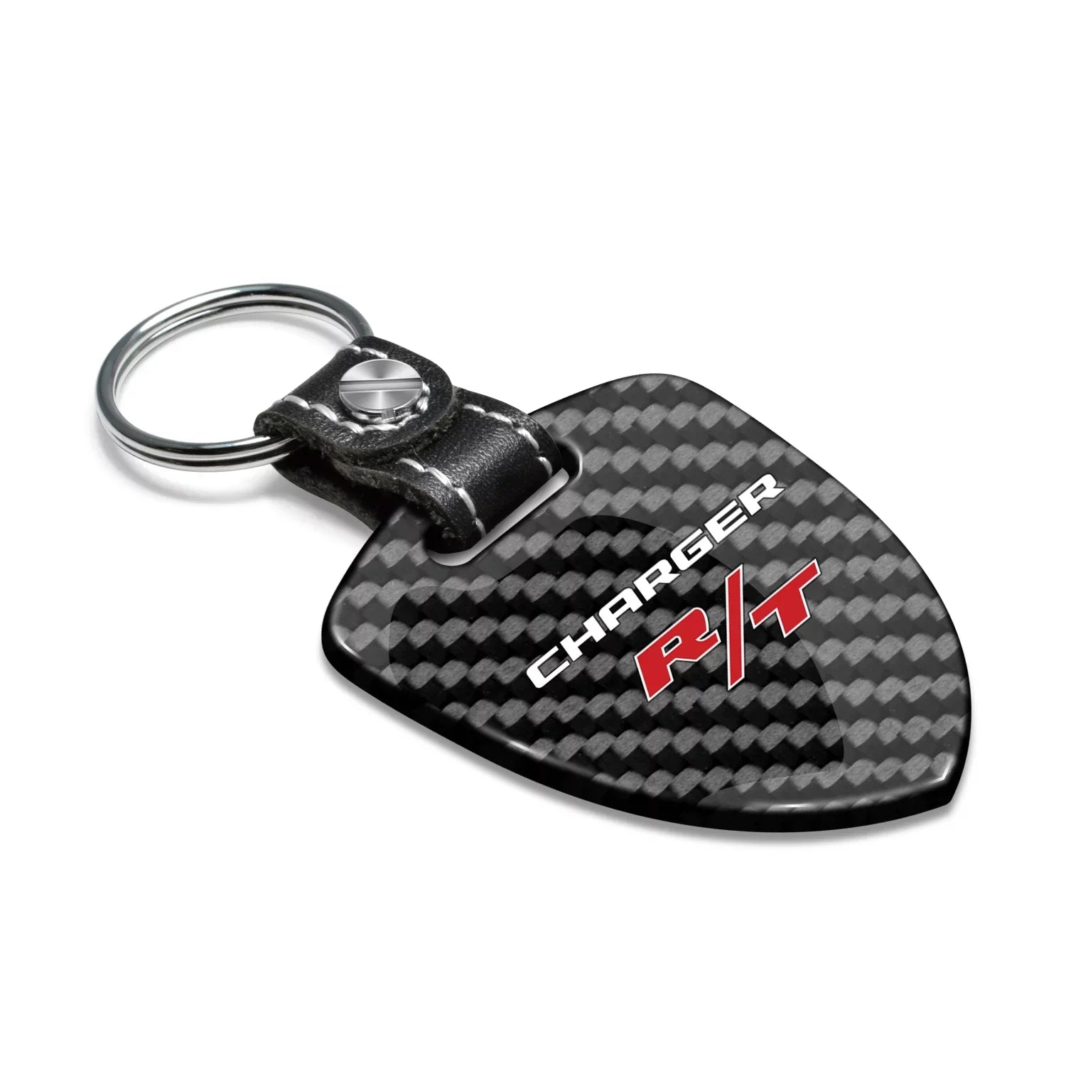 iPick Image for Dodge Charger R/T Real Black Carbon Fiber Large Shield-Style Key Chain, Official Licensed
