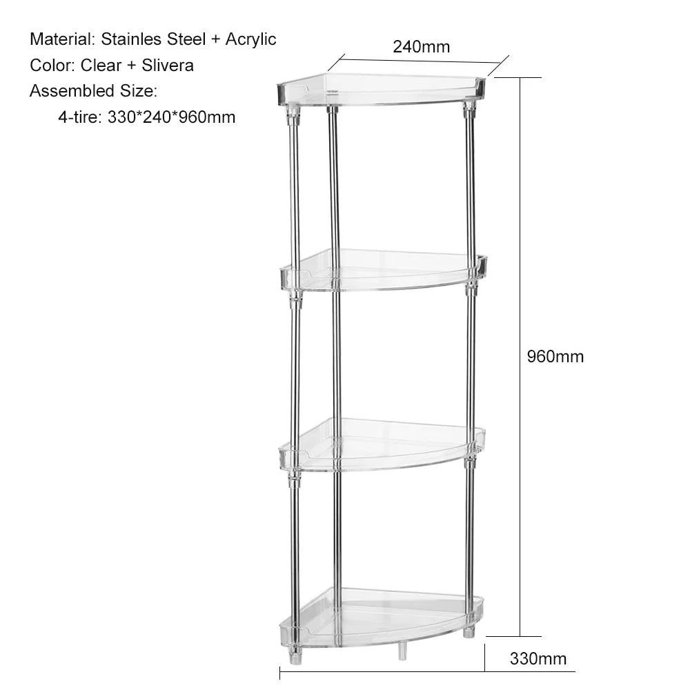 Walmeck 4-Tier Corner Storage Organizing Caddy Stand for Bathroom Vanity Countertops Free Standing 2 Shelves Clear