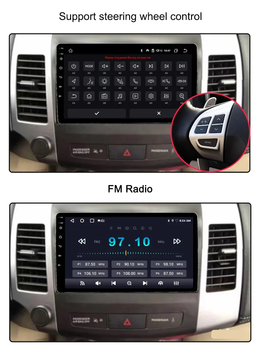 Carplay Android Auto Car Radio GPS Navgation For Mitsubishi Outlander 2 CW0W 2005 - 2013 Android Screen Multimedia Player