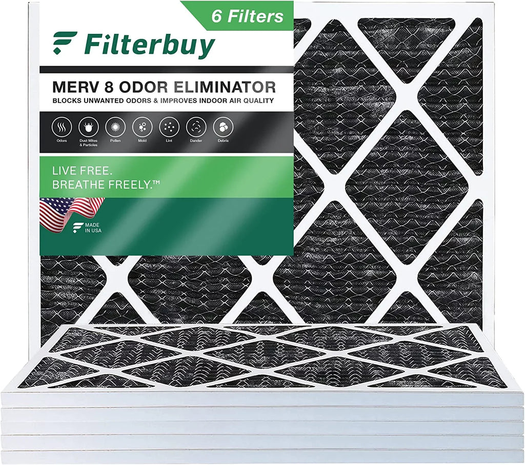 Filterbuy 20x23x1 MERV 8 Odor Eliminator Pleated HVAC AC Furnace Air Filters with Activated Carbon (6-Pack)