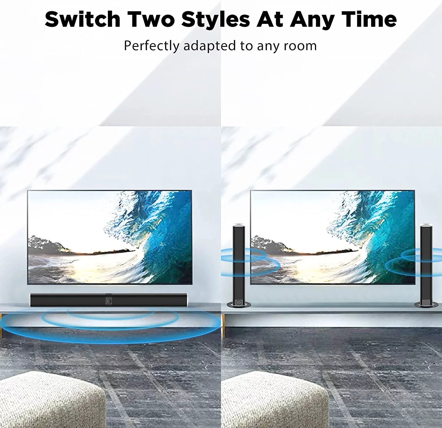 TV Sound Bar, KY8000 Sound Bar 50W 31-inch Split Soundbar Wired and Wireless Bluetooth 5.0 Soundbar Speaker Home Theater System with HDMI, Optical, RCA, Aux Connection Remote Contro