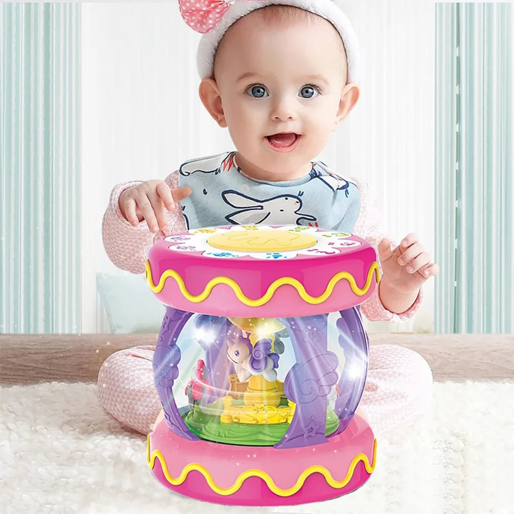 Toys for 1 Year Old Girls, Baby Toys 6-12 Months, Rotating Light up Musical Drum Toys Gift for Toddler 1 Year Old