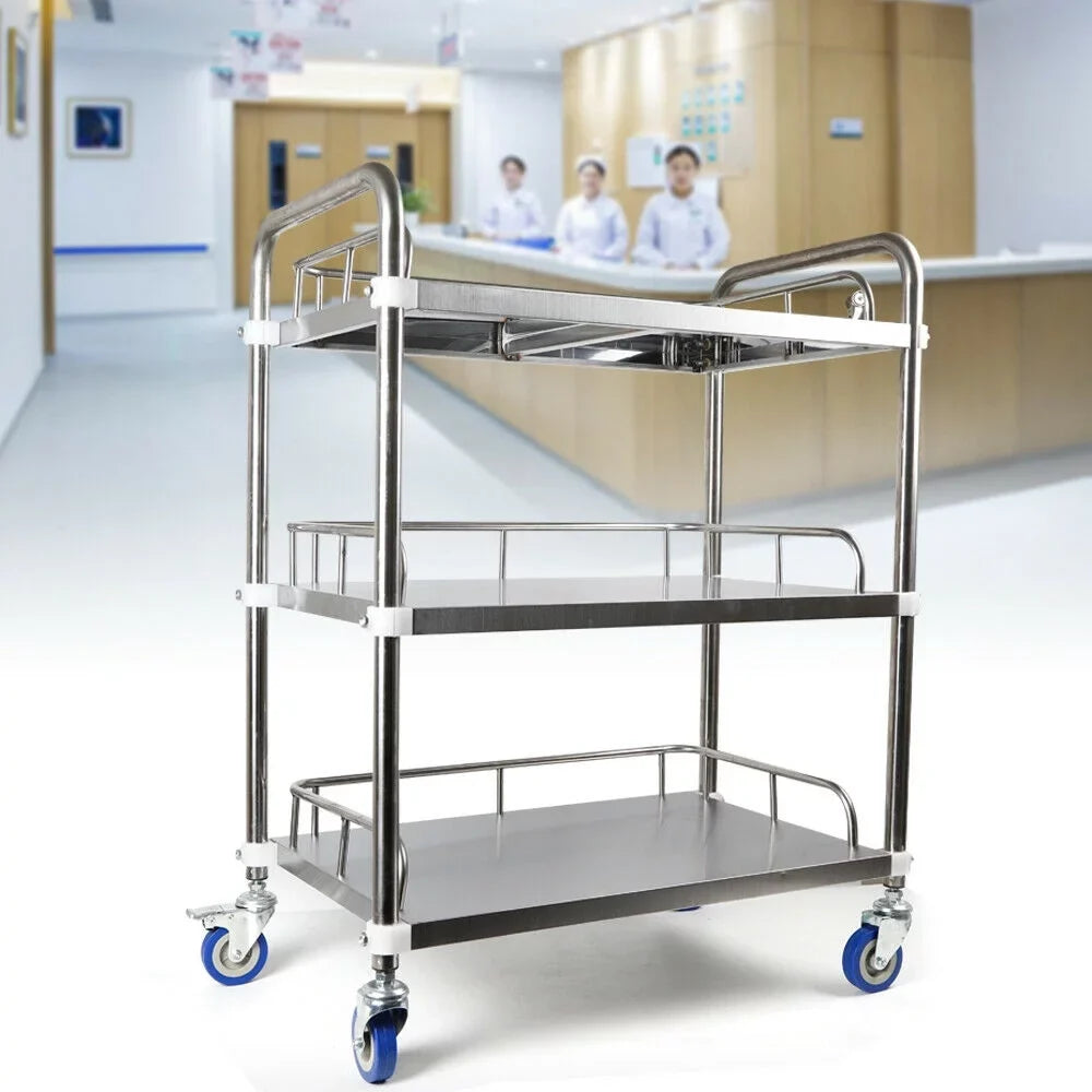 3 Layers Shelves Shelf Household Utility Cart Lab Mobile Rolling Serving Trolley Cart Stainless Steel Multifunction Storage Cart with Silent Locking Wheels for Hotel Restaurant Home Use Silver