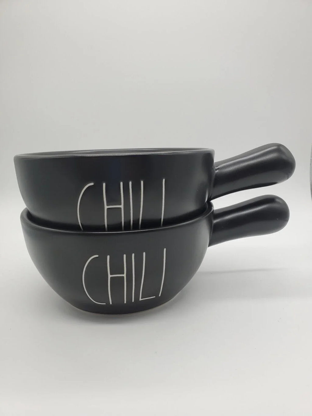 Rae Dunn CHILI Handled Bowl Black Ceramic with White LL Letters