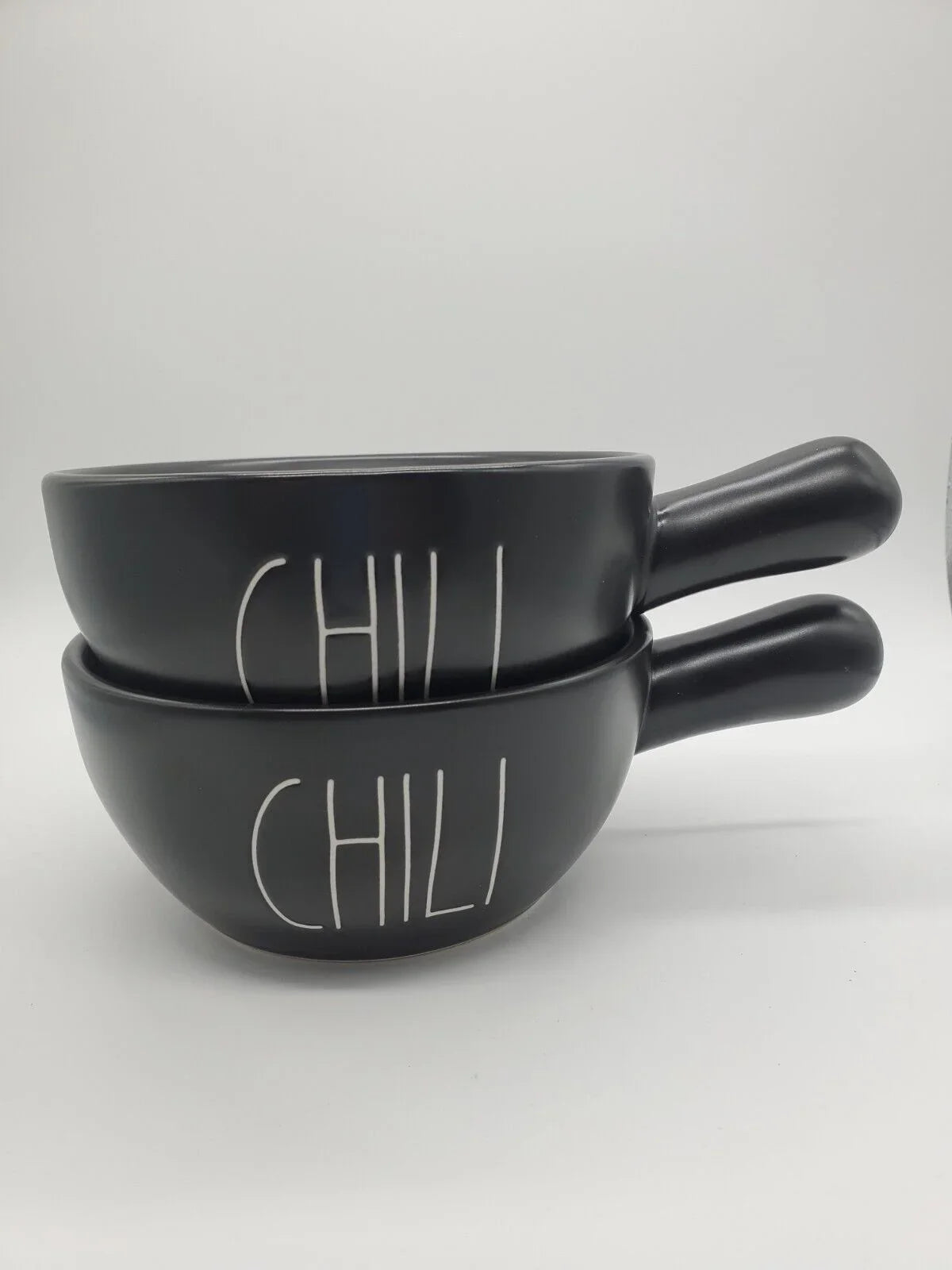 Rae Dunn CHILI Handled Bowl Black Ceramic with White LL Letters