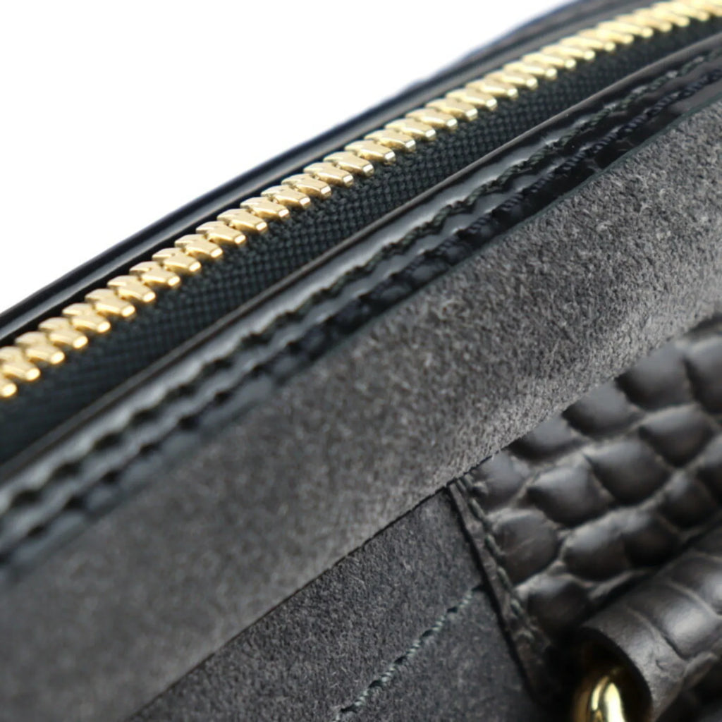 Pre-Owned LOUIS VUITTON Louis Vuitton Stamp Bag GM Handbag M95237 Suede Calf Leather Gray Black Gold Hardware (Good)