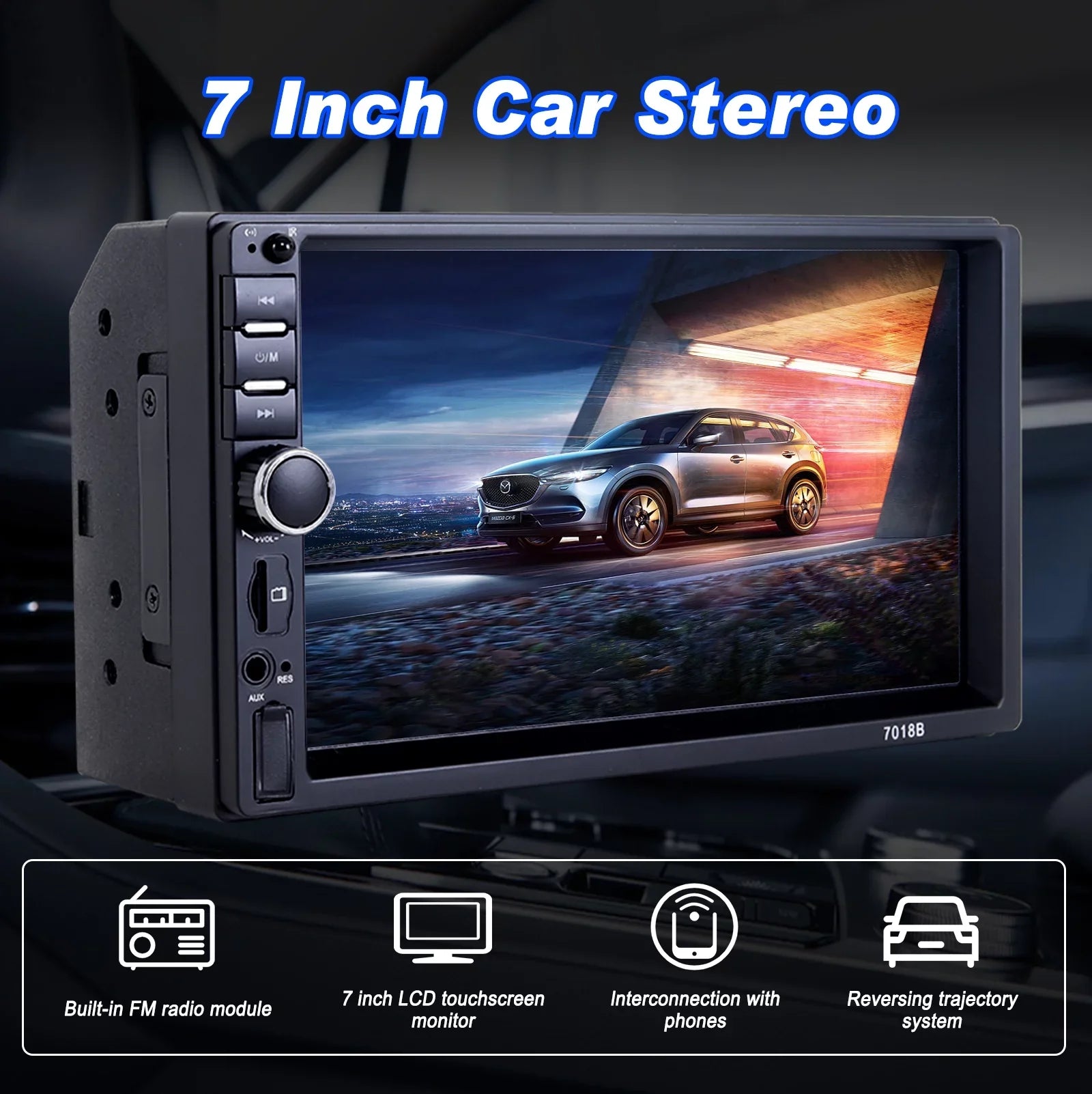 Double 2 Din Car Stereo Radio MP5 Player, 7 Inch HD Touch Screen Bluetooth Car Video Player 1080P with Backup Reversing Camera