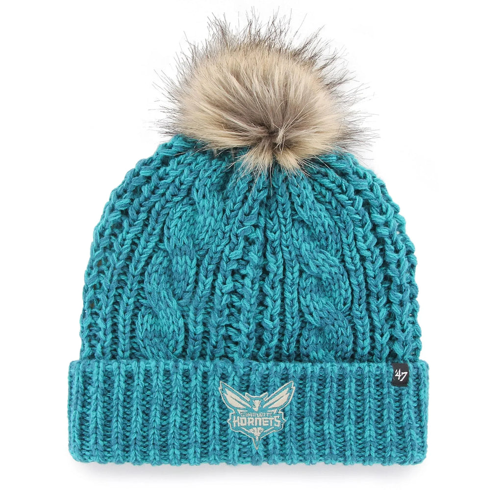 Women's '47 Teal Charlotte Hornets Meeko Cuffed Knit Hat with Pom - OSFA