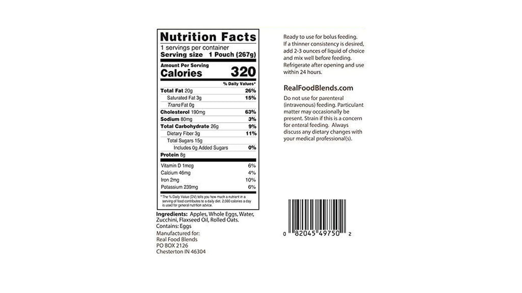 Real Food Blends - Eggs, Apples & Oats - Meals for Tube Fed People - 9.4 Oz Pouch (Pack of 12)
