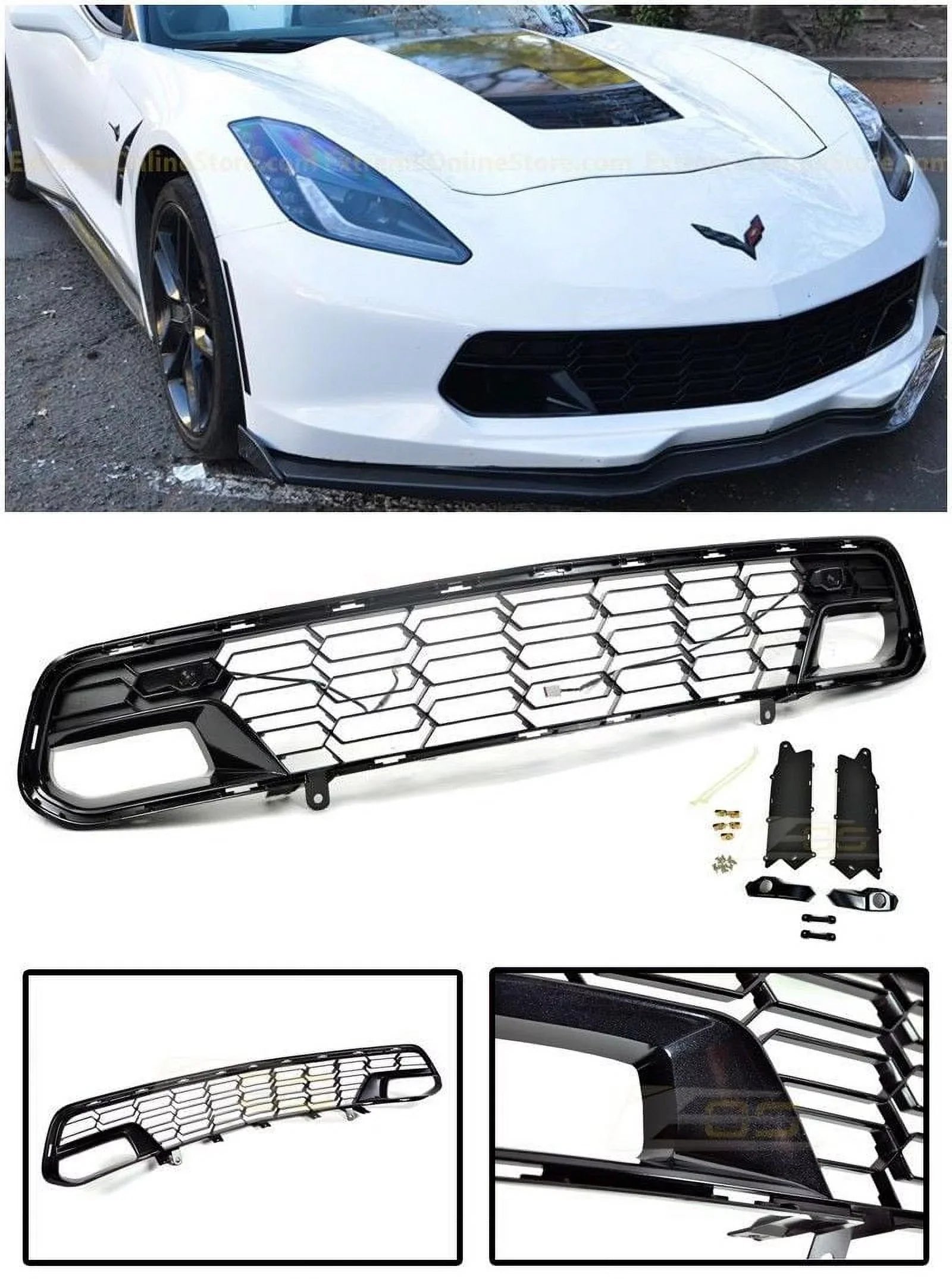 Extreme Online Store Replacement for 2014-2019 Chevrolet Corvette C7 All Models | GM Factory Z06 Style Painted Carbon Flash Metallic Front Bumper Lower Grille Shield (with Front Camera Bracket)