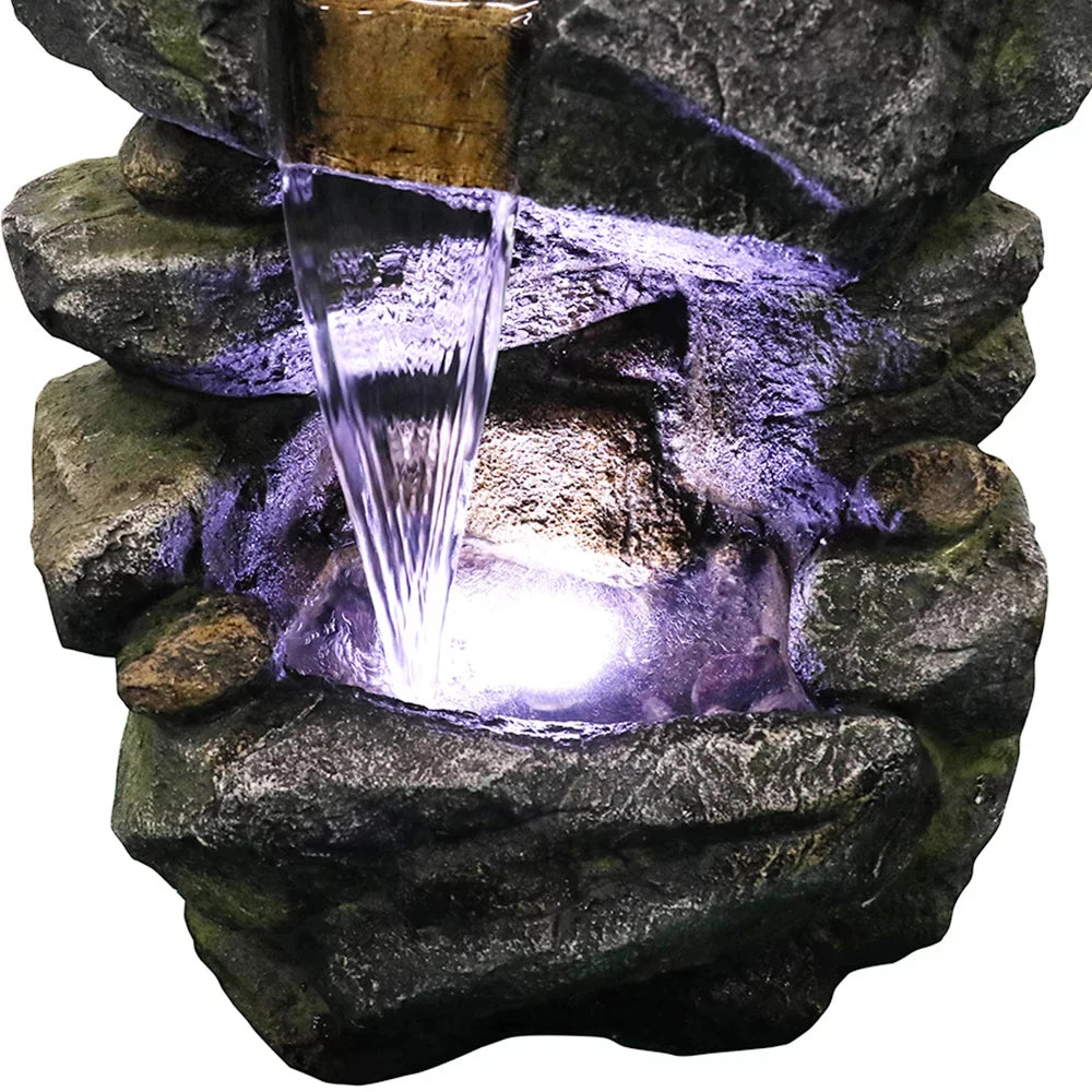 Kmowoo 40inches High Stacked Simulated Rock Water Fountain with LED Lights