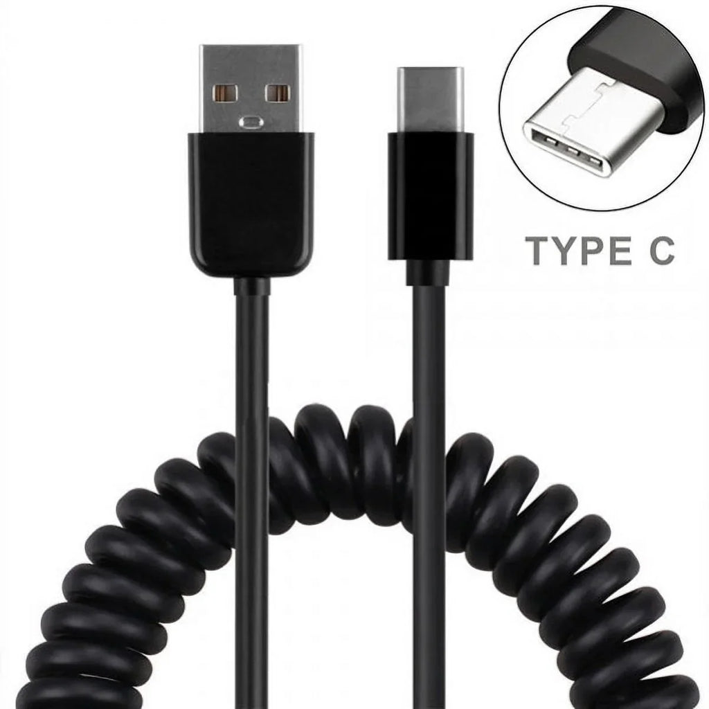 Type-C Coiled USB Cable w Holster Leather Case Belt Clip V1N for Samsung Galaxy A20 - Xiaomi Redmi Note 7, Mi Mix 2 9T 9 - ZTE Grand X4 X3, ZMax Champ, Blade X Spark, Axon 9 Pro, Max 2S