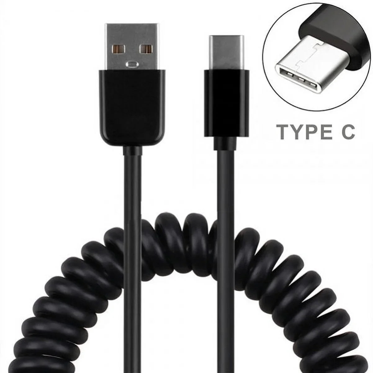 Type-C Coiled USB Cable w Holster Leather Case Belt Clip V1N for Samsung Galaxy A20 - Xiaomi Redmi Note 7, Mi Mix 2 9T 9 - ZTE Grand X4 X3, ZMax Champ, Blade X Spark, Axon 9 Pro, Max 2S
