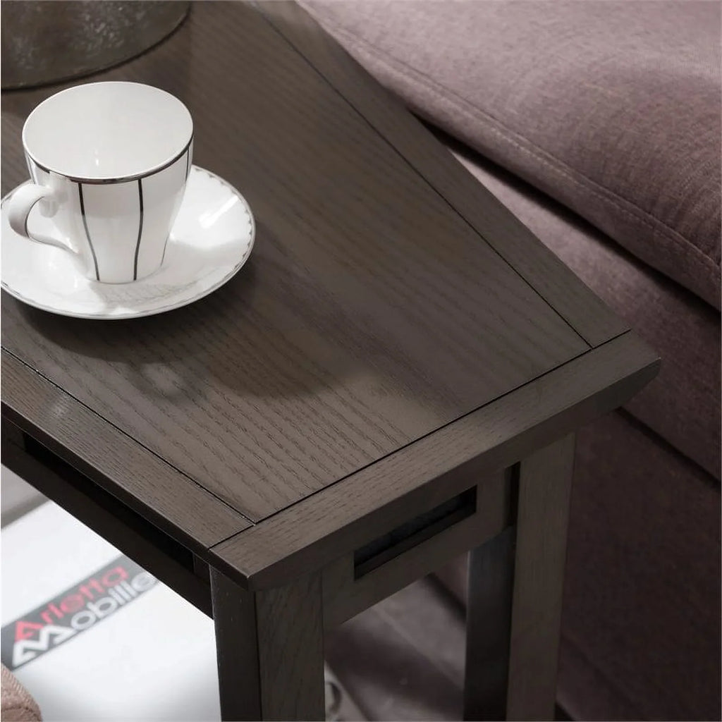 Bowery Hill Wood Wedge Table with Shelf in Smoke Gray/Black Slate