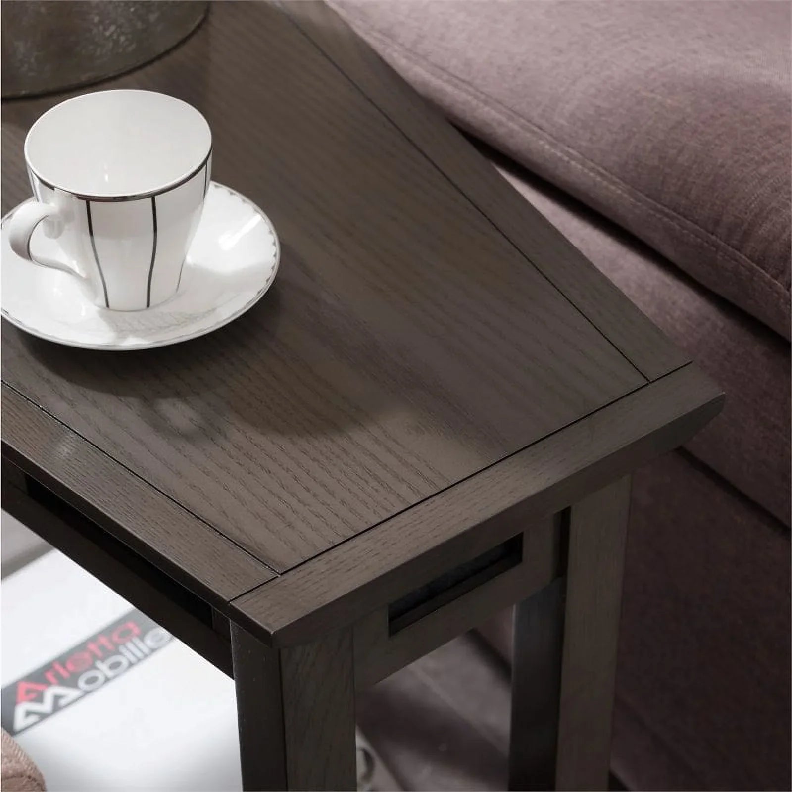 Bowery Hill Wood Wedge Table with Shelf in Smoke Gray/Black Slate