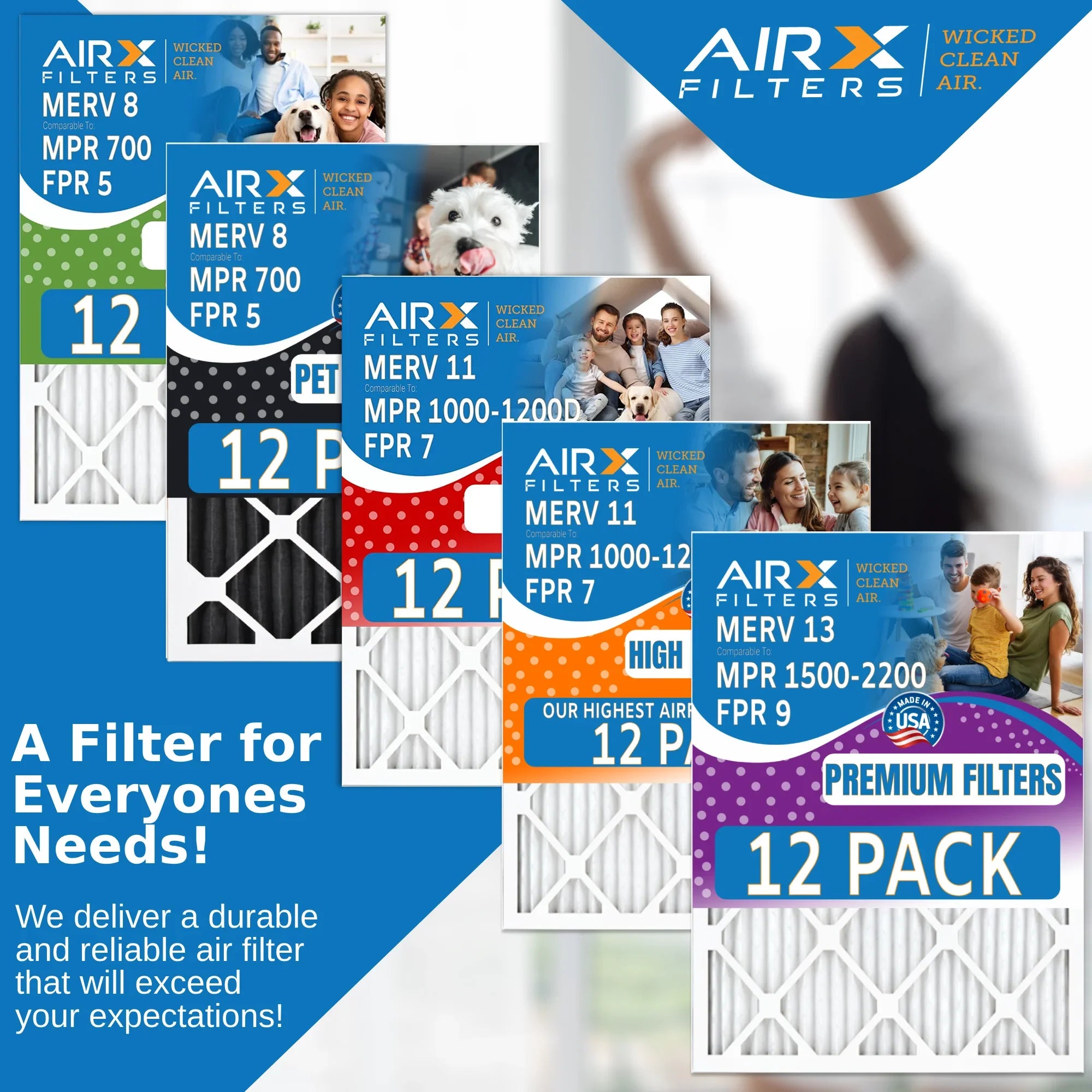 14x24x1 Air Filter MERV 8 Rating, 12 Pack of Furnace Filters Comparable to MPR 700 & FPR 5 - Made in USA by AIRX FILTERS WICKED CLEAN AIR.