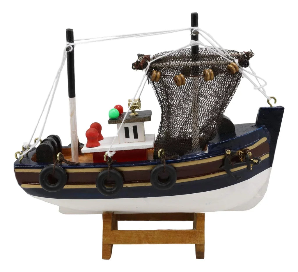 6.25"L Colorful Wooden Handicraft Nautical Marine Trawler Fishing Vessel Model