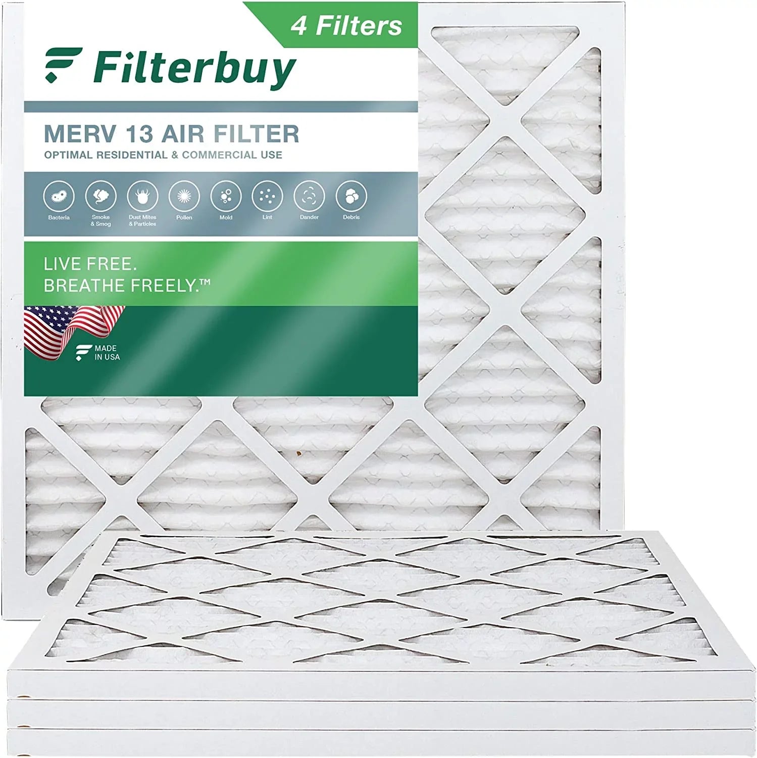 Filterbuy 25x25x1 MERV 13 Pleated HVAC AC Furnace Air Filters (4-Pack)