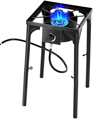 Moccha 100, 000 BTU Single Burner Outdoor Stove Propane Gas Cooker w/Detachable Legs, Portable Cast Iron Patio Cooking Burner Perfect for Camping, Patio, or RV