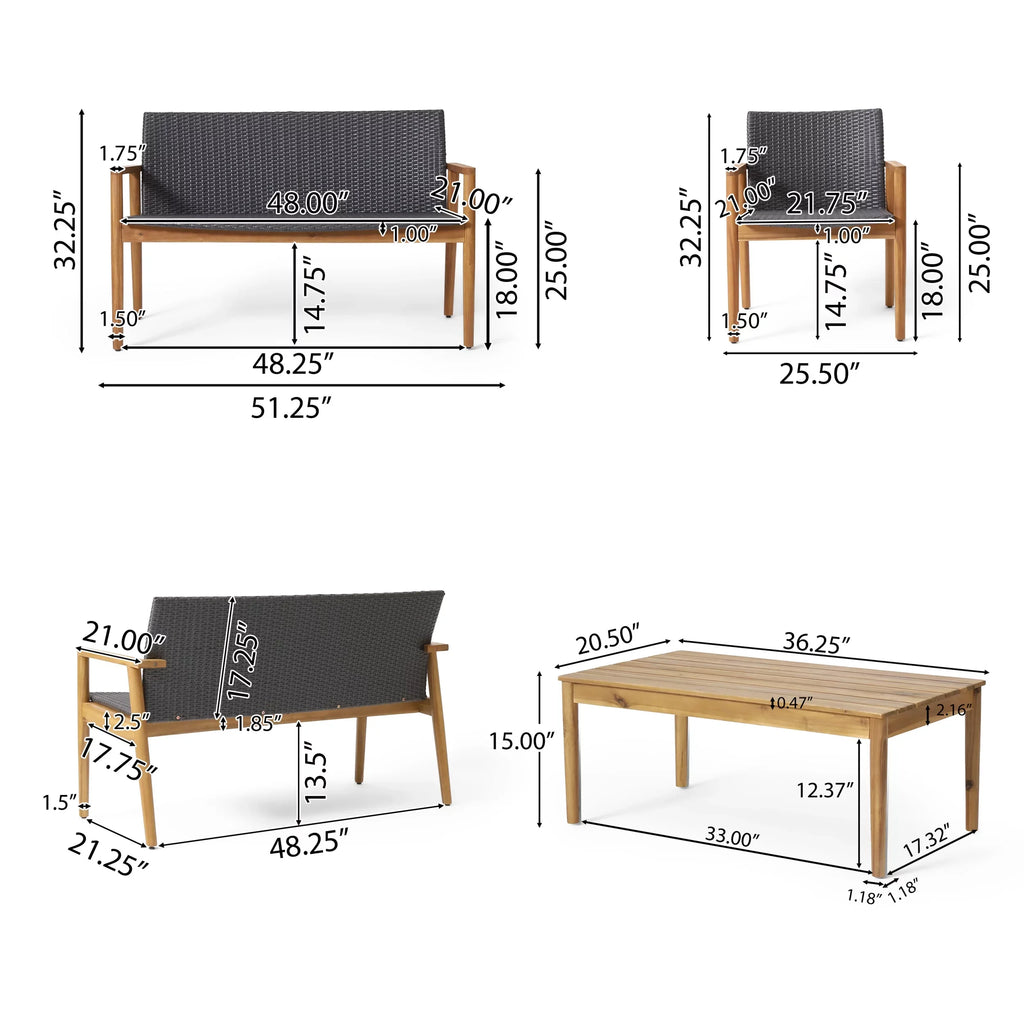 Remuda Wicker and Acacia Wood Outdoor 4 Seater Chat , Gray and Teak