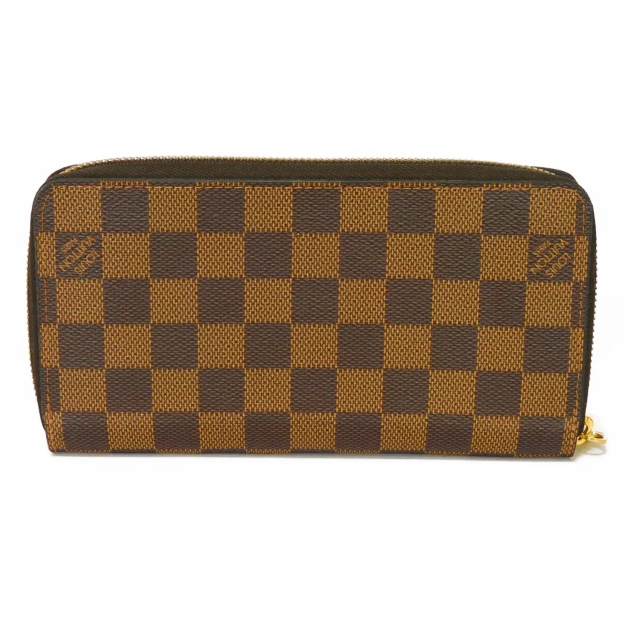 Pre-Owned LOUIS VUITTON Long Wallet Zippy Logo Brown New Round Zipper Checkered Pattern Vuitton Damier Ebene N41661 Men's Women's (Good)