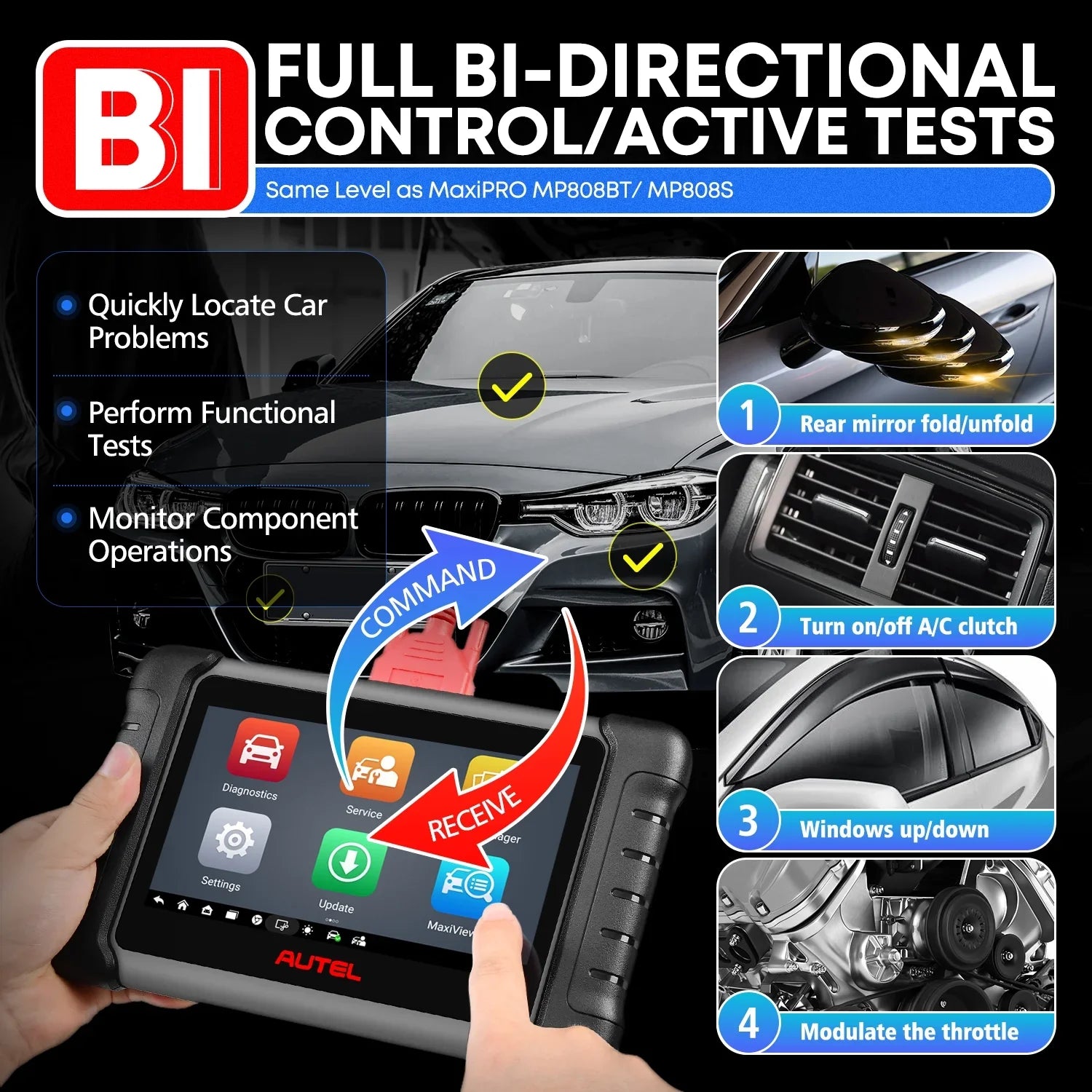 Autel MaxiCheck MX808S with 2 Year Update, 3000+ Bidirectional Diagnostic Tool Android 11 OE All System Scan, FCA Autoauth same as MK808S MK808Z RK3566 4- 4GB & 64GB