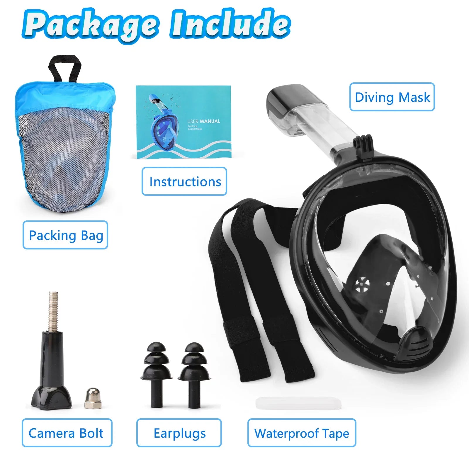 Full Face Snorkel Mask, Snorkeling Mask with Detachable Camera Mount, Panoramic View Upgraded Dive Mask with Safety Breathing System, Dry Top Set L/XL