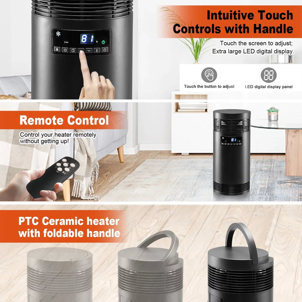 360° Surround Space Heater for Indoor Use, 1500W PTC Ceramic Office Heater with Thermostat, Fan Only Mode, Electric Portable Heater with Safety Protection for Office Desk