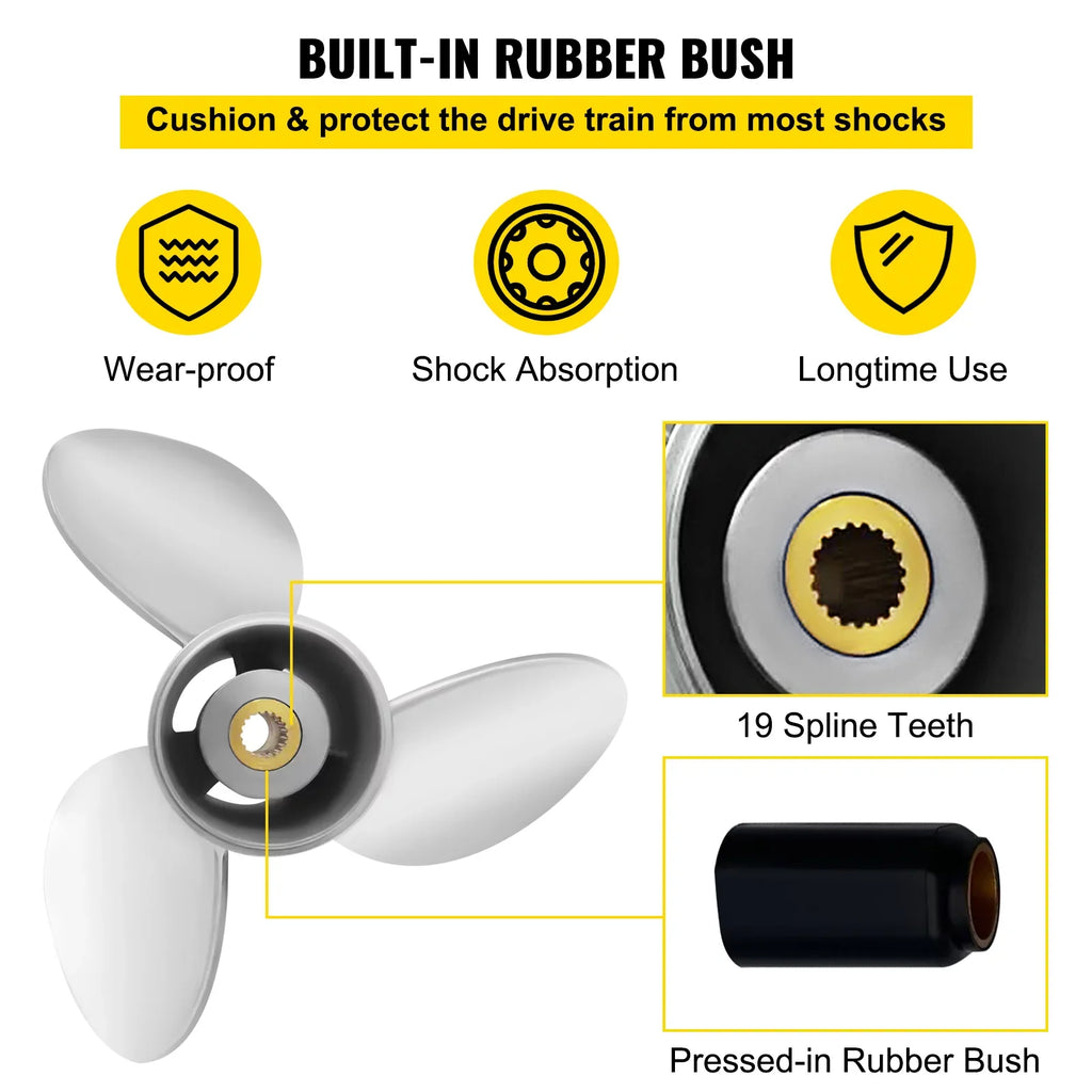VEVOR Outboard Propeller, 3-Blade 14.5" x 21" Ship Propeller, Replace for OEM 3860709, Suitable with SX Sterndrives Outboard Volvo Penta Engine, Right-handed Steel Propeller Steel & 19 Spline Teeth