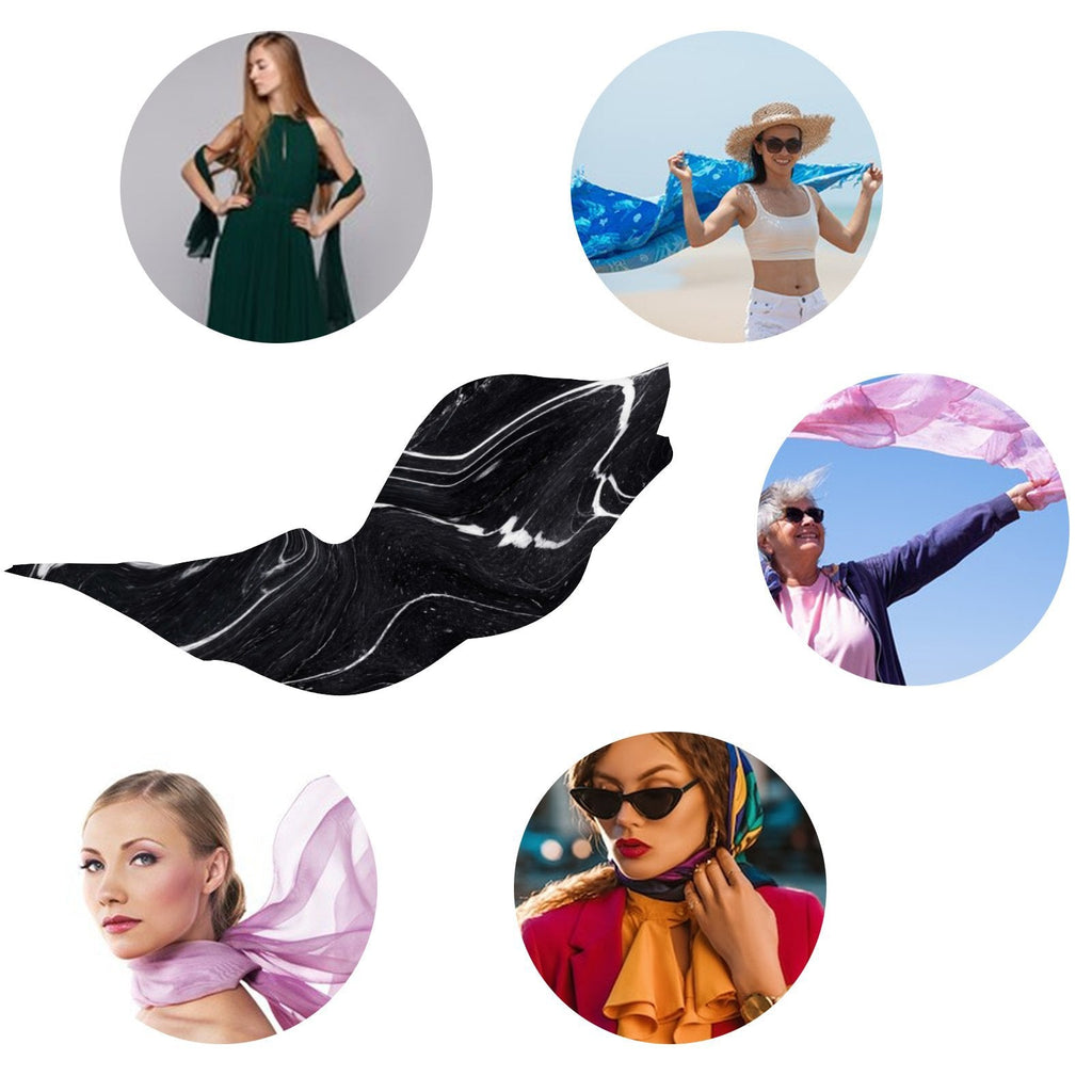FREEAMG Black Marble Silk Long Scarf for Women Large Oblong Sunscreen Shawls Wraps Neck Headscarf Hair Wraps Gift Packed