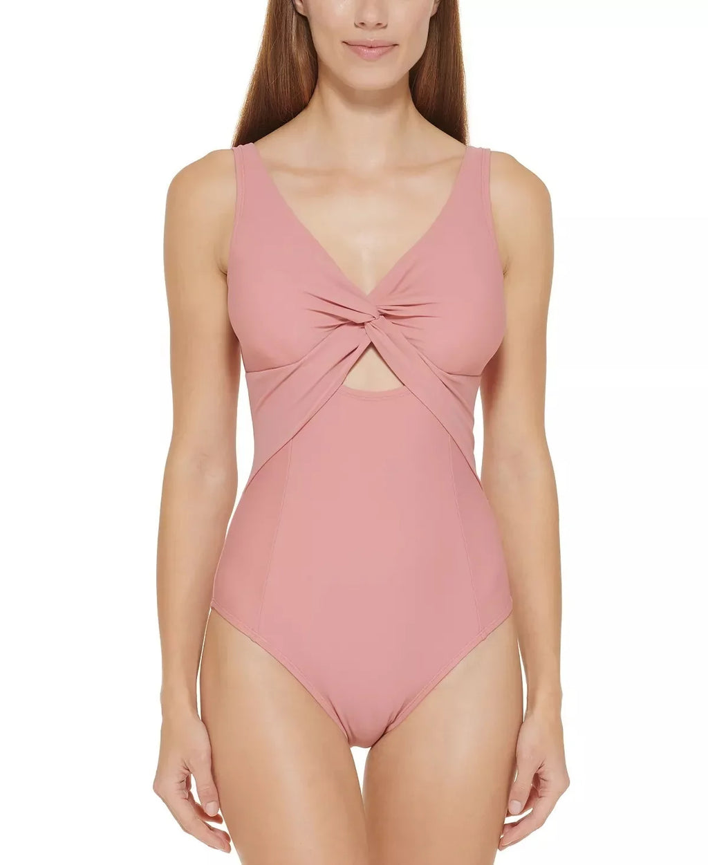 Dkny Women's Peek A Boo Twist One Piece Swimsuit Pink Size 14
