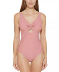 Dkny Women's Peek A Boo Twist One Piece Swimsuit Pink Size 14