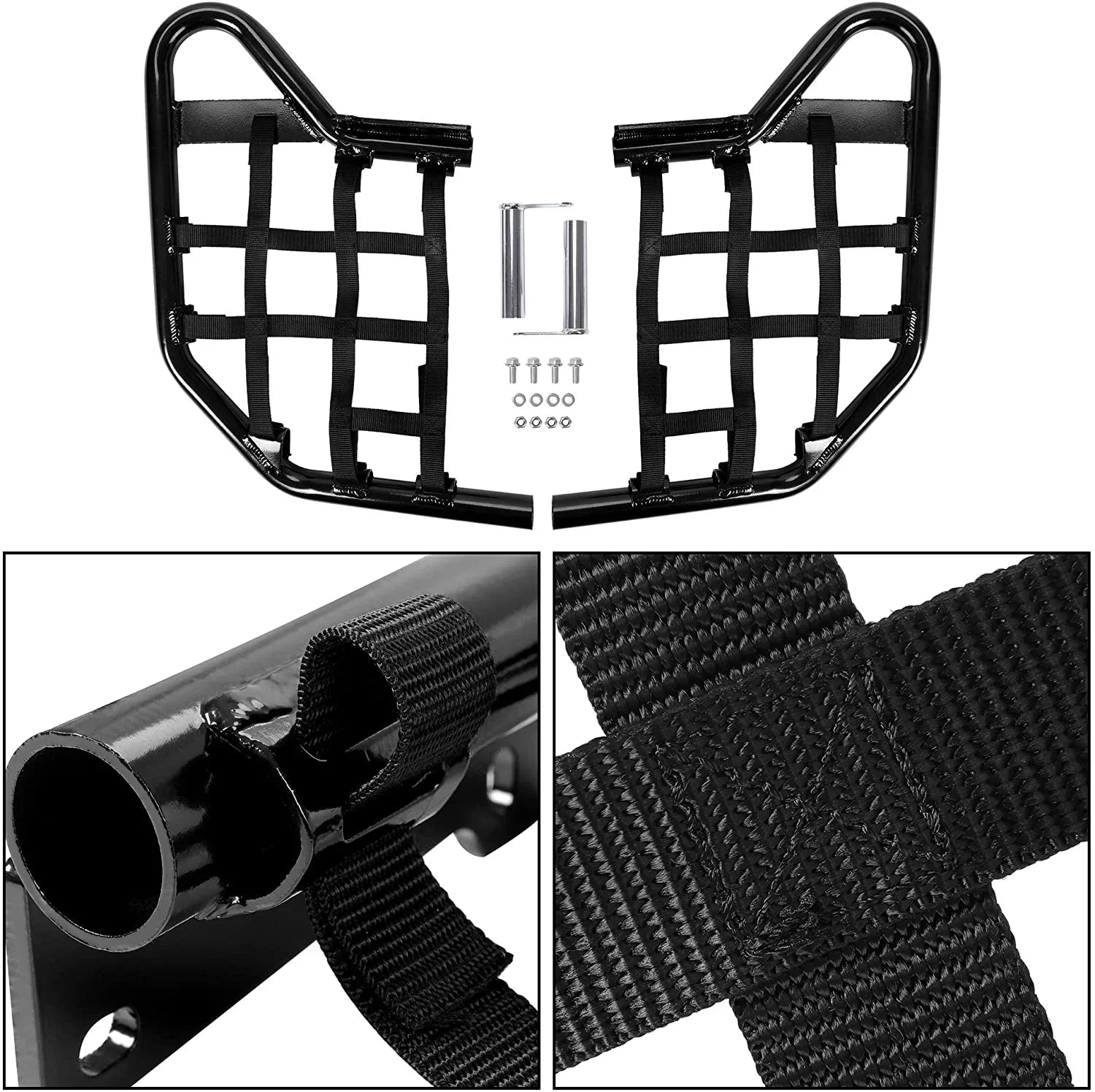 Kojem Aluminium Foot Peg Step Nerf Bars for Yamaha Raptor 700 Black Side Step with Black Webbing nets 2006-2020