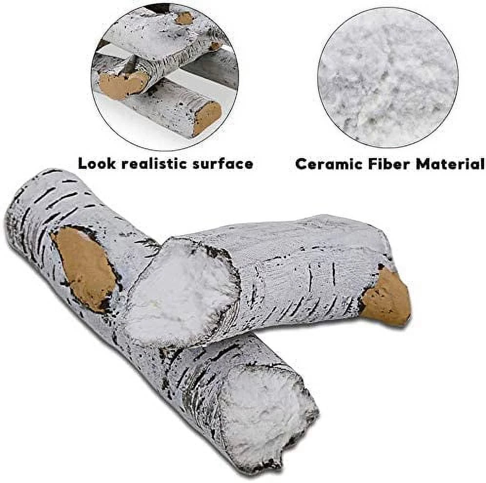 Hisencn Gas Fireplace Logs Set Ceramic White Birch Wood Logs for Indoor Inserts Outdoor Firebowl,Fire Pits, Vented, Propane, Gel, Ethanol, Electric, Realistic Fireplace Decoration 6 Pcs