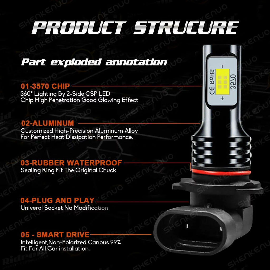 6pcs For 1999 2000 2001 2002 GMC Sierra 1500 2500 9005 9006 LED Headlight + 880 Fog Light Bulbs Super Bright white 6000K