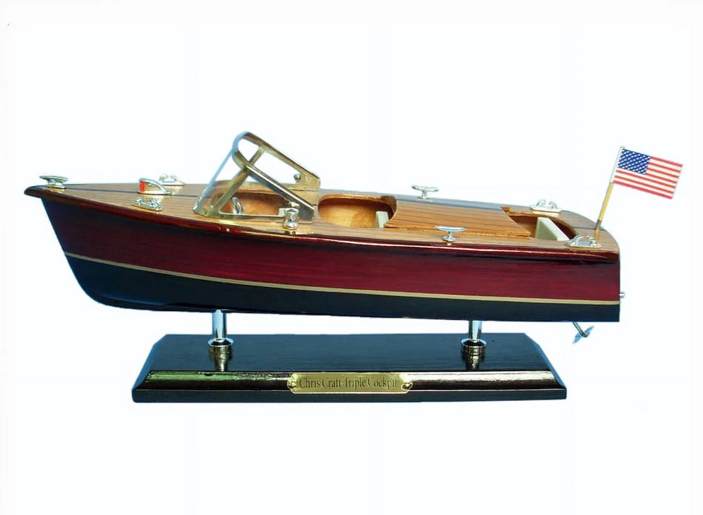Handcrafted Model Ships Triple Cockpit 14 Chris Craft Triple Cockpit 14 in. Decorative Speed Craft