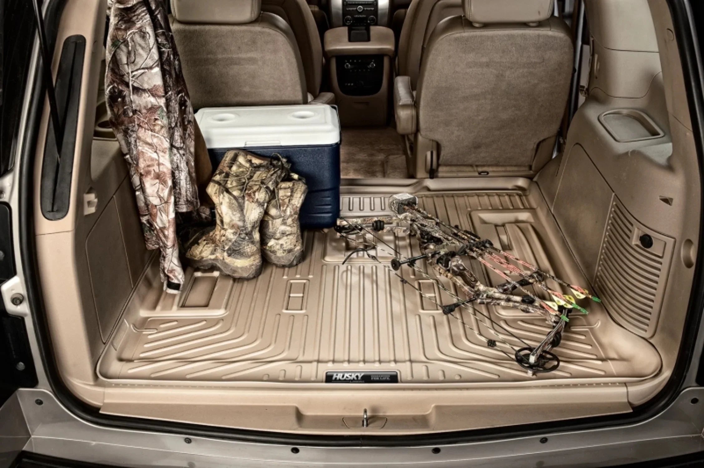 Husky by RealTruck Climate Series Cargo Liner Black Suitable with 12-19 Toyota Highlander; Suitable with to back of 2nd row Seats over foldered 3rd row Seats