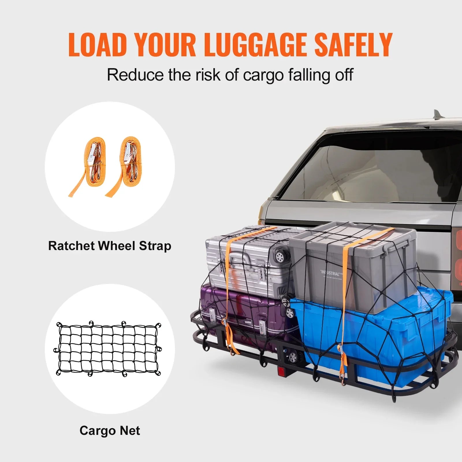 SKYSHALO Hitch Mount Cargo Carrier 500lb 53x19x5 in & Cargo Net Fits 2" Receiver