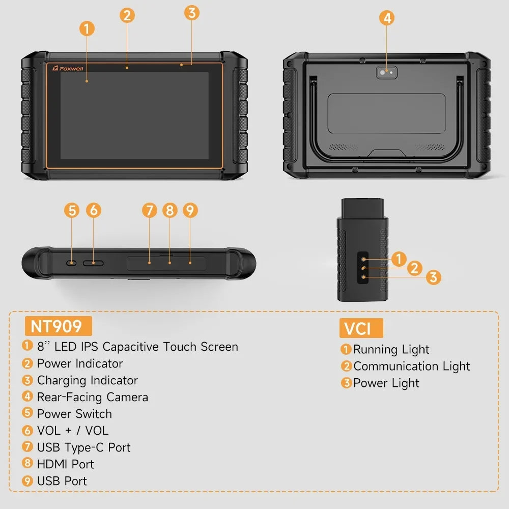 FOXWELL Scanner NT909 Bidirectional Control OBD2 Scanner Code Reader ECU Coding Key TPMS Programmer Diagnostic Scan Tool