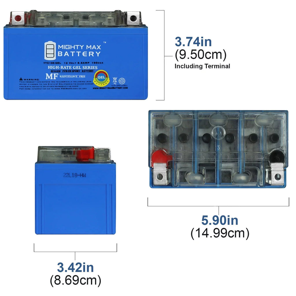 YTZ10SGEL 12V 8.6AH GEL Replacement Battery Matching with Suzuki 1000 GSX-R1000 00-17 - 8 Pack