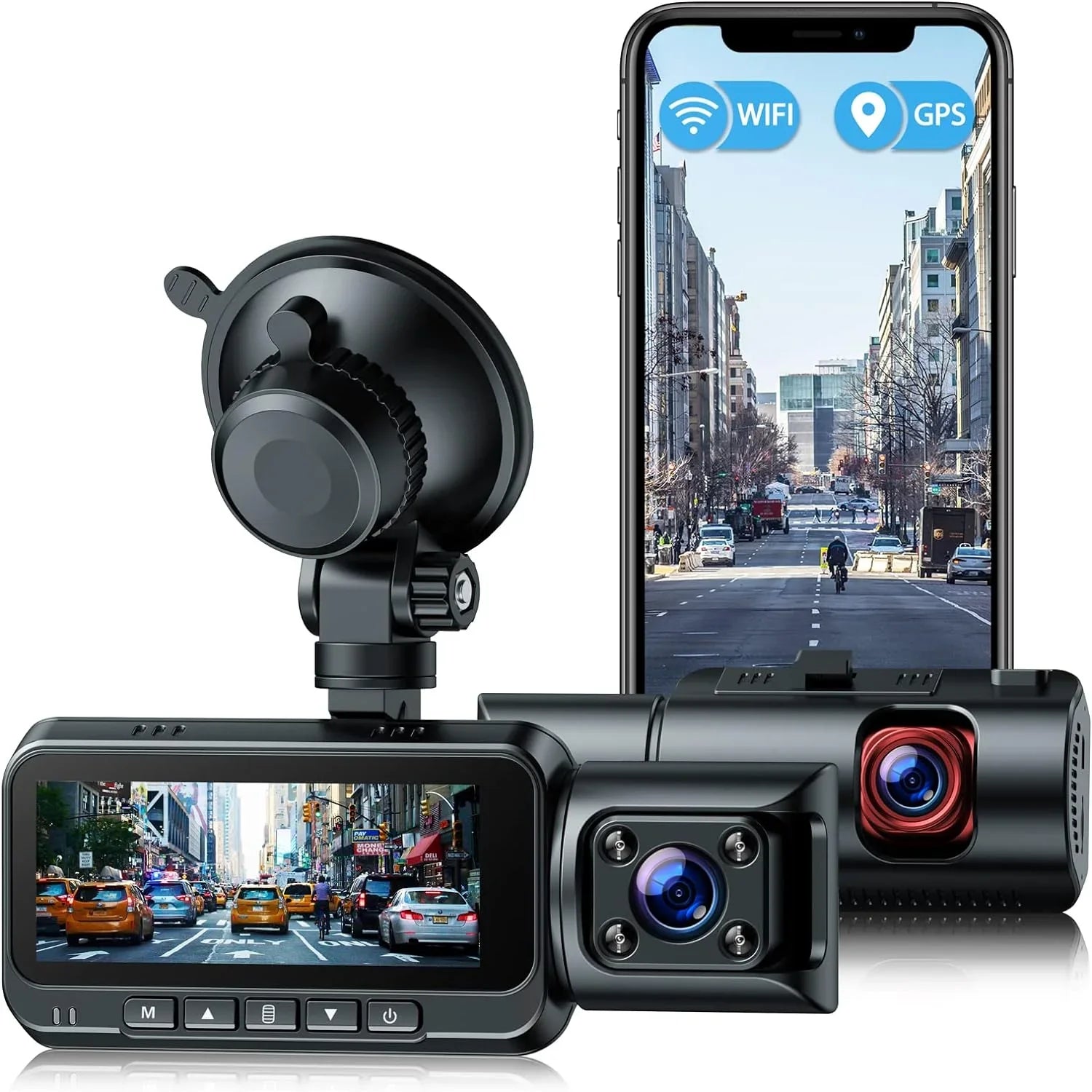 TOGUARD 4K Dual Dash Cam GPS WiFi Car Camera, 2160P+1080P Dashcam Front and Inside IR Night Vision, 3.16” IPS Screen, Night Vision, 170°Wide Angle, WDR, 24H Parking Mode