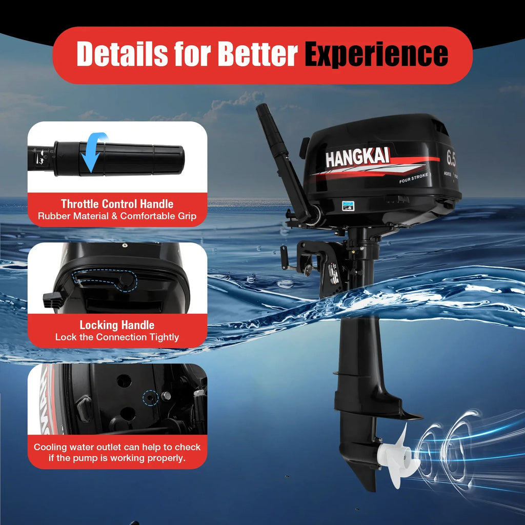 Anqidi 6.5HP 4 Stroke Outboard Motor 123CC Heavy Duty Vessel Engine with Single Cylinder Water Cooling System & CDI Ignition Tiller Control Max 6000r/min