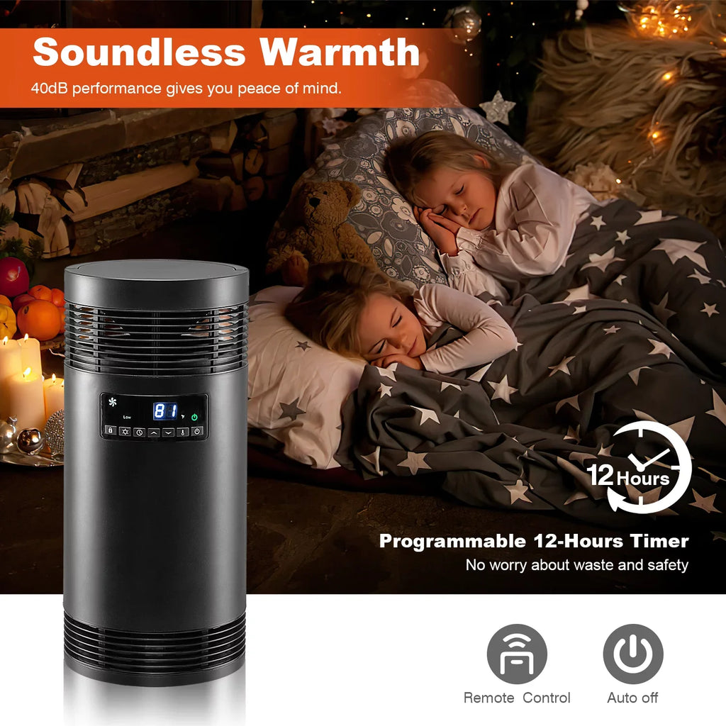 360° Surround Space Heater for Indoor Use, 1500W PTC Ceramic Office Heater with Thermostat, Fan Only Mode, Electric Portable Heater with Safety Protection for Office Desk