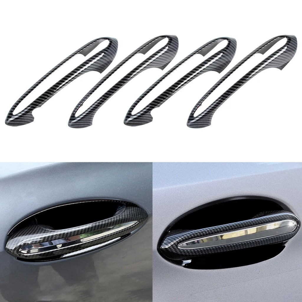 Xotic Tech 1 Set (4 pieces) Exterior Door Handle Surround Coating trims, Carbon Fiber Style, Matching with BMW 5 Series G30 2018-up
