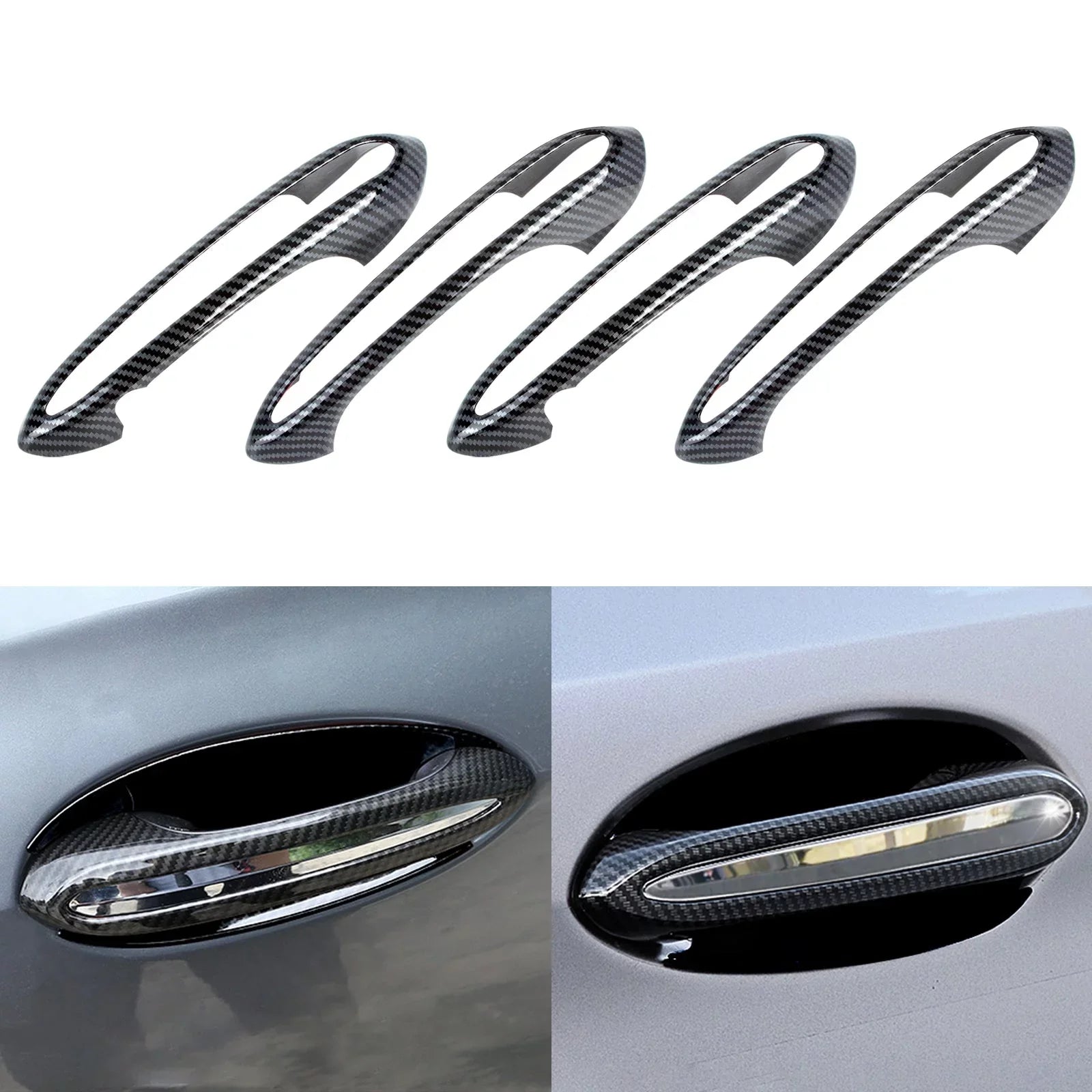 Xotic Tech 1 Set (4 pieces) Exterior Door Handle Surround Coating trims, Carbon Fiber Style, Matching with BMW 5 Series G30 2018-up