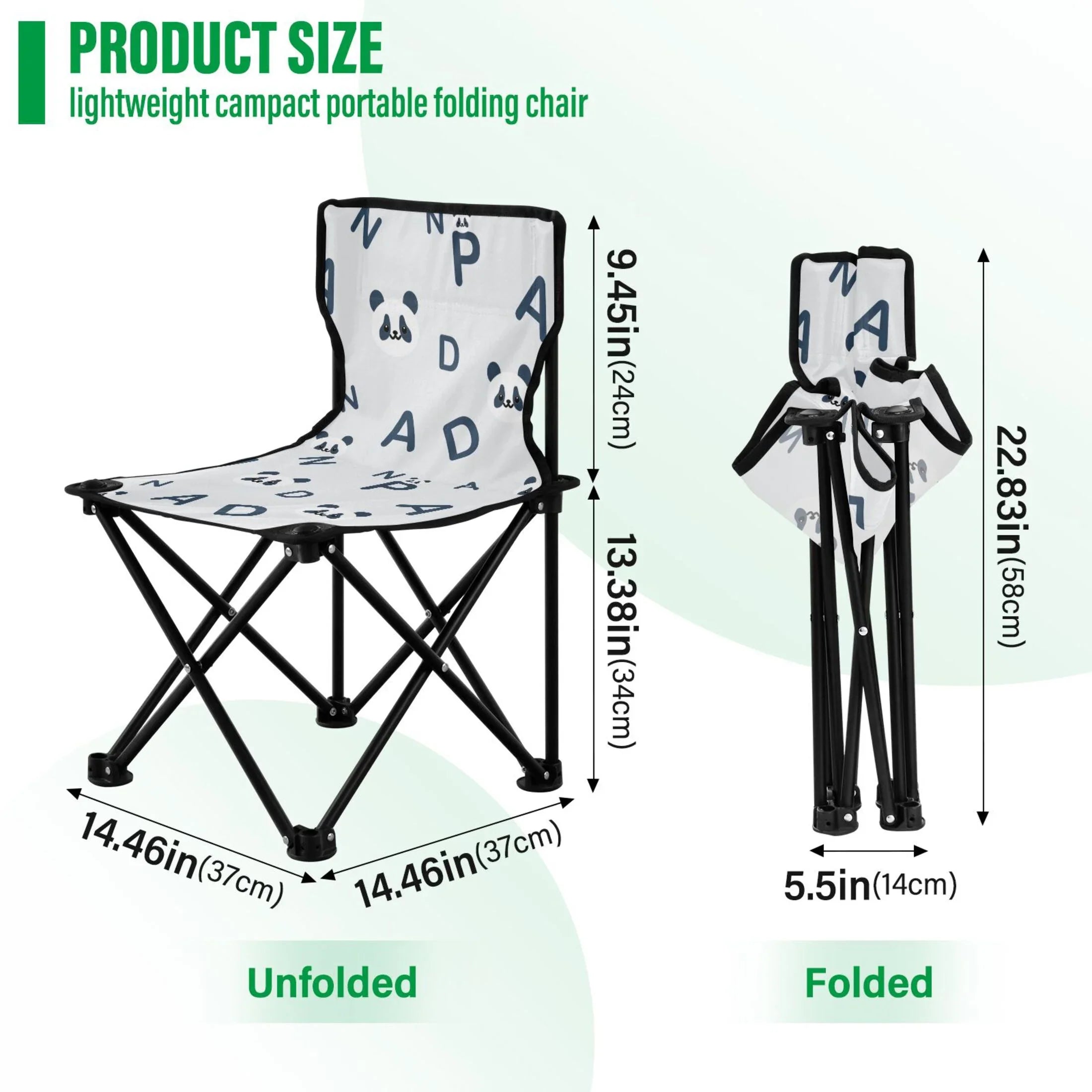 Cartoon Pandas and Alphabet Portable Camping Chair Small for Kids Outdoor Folding Beach Chair Fishing Chair Lawn Chair with Carry Bag