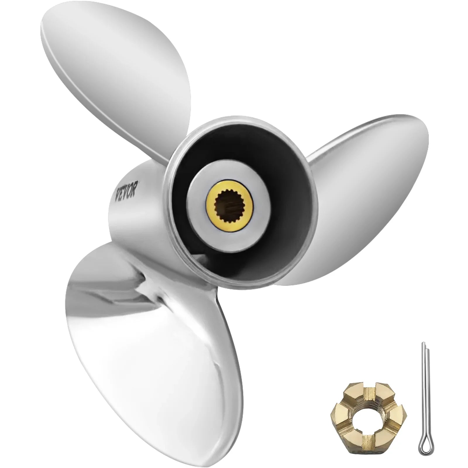 VEVOR Outboard Propeller, 3-Blade 14.5" x 21" Ship Propeller, Replace for OEM 3860709, Suitable with SX Sterndrives Outboard Volvo Penta Engine, Right-handed Steel Propeller Steel & 19 Spline Teeth