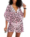 Miken PINK LEOPARD Juniors' Printed Smocked-Waist Swim Coating US Small